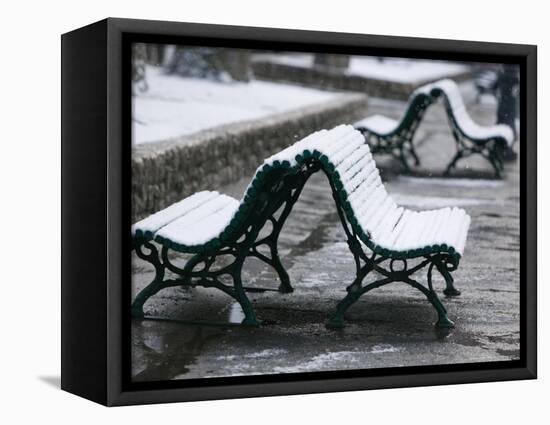 Snow Covered Benches, Place Victor Hugo, Grenoble, Isere, French Alps, France-Walter Bibikow-Framed Stretched Canvas