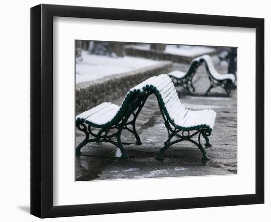 Snow Covered Benches, Place Victor Hugo, Grenoble, Isere, French Alps, France-Walter Bibikow-Framed Photographic Print