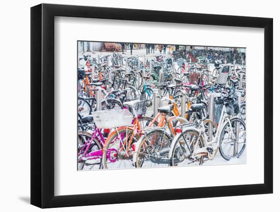 Snow covered bicycles, Copenhagen, Denmark, Scandinavia-Paul Porter-Framed Photographic Print