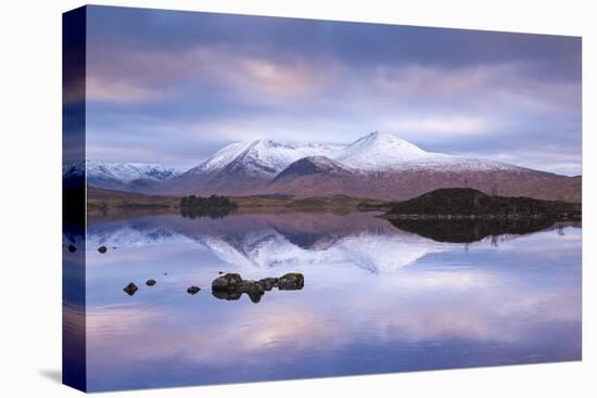 Snow Covered Black Mount Reflected in a Lochan, Rannoch Moor, Highland, Scotland. Winter (November)-Adam Burton-Stretched Canvas