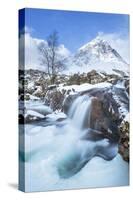 Snow covered Buachaille Etive Mor and the River Coupall, Glen Etive, Rannoch Moor, Glencoe-Neale Clark-Stretched Canvas