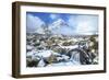 Snow covered Buachaille Etive Mor and the River Coupall, Glen Etive, Rannoch Moor, Glencoe-Neale Clark-Framed Photographic Print