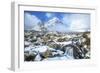 Snow covered Buachaille Etive Mor and the River Coupall, Glen Etive, Rannoch Moor, Glencoe-Neale Clark-Framed Photographic Print