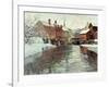 Snow-Covered Buildings by a River-Fritz Thaulow-Framed Giclee Print