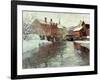 Snow-Covered Buildings by a River-Fritz Thaulow-Framed Giclee Print