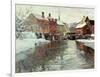 Snow-Covered Buildings by a River-Fritz Thaulow-Framed Giclee Print