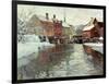 Snow-Covered Buildings by a River-Fritz Thaulow-Framed Giclee Print