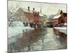 Snow-Covered Buildings by a River-Fritz Thaulow-Mounted Giclee Print
