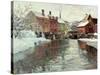 Snow-Covered Buildings by a River-Fritz Thaulow-Stretched Canvas