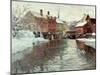 Snow-Covered Buildings by a River-Fritz Thaulow-Mounted Giclee Print