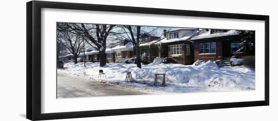 Snow Covered Bungalows in a Row, Reserved Parking Spaces on the Street, Chicago, Illinois, USA-null-Framed Photographic Print