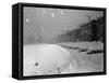 Snow Covered Cars and Snow Falling-null-Framed Stretched Canvas