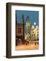Snow-Covered Christmas Decorated Lamps and Gothic Town Hall-Richard Nebesky-Framed Photographic Print