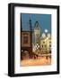 Snow-Covered Christmas Decorated Lamps and Gothic Town Hall-Richard Nebesky-Framed Photographic Print