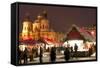 Snow-Covered Christmas Market and Baroque St. Nicholas Church-Richard Nebesky-Framed Stretched Canvas