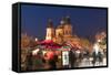 Snow-Covered Christmas Market and Baroque St. Nicholas Church-Richard Nebesky-Framed Stretched Canvas