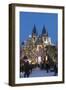 Snow-Covered Christmas Market and Tyn Church, Old Town Square, Prague, Czech Republic, Europe-Richard Nebesky-Framed Photographic Print