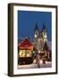 Snow-Covered Christmas Market and Tyn Church, Old Town Square, Prague, Czech Republic, Europe-Richard Nebesky-Framed Photographic Print