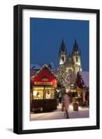 Snow-Covered Christmas Market and Tyn Church, Old Town Square, Prague, Czech Republic, Europe-Richard Nebesky-Framed Photographic Print