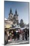 Snow-Covered Christmas Market and Tyn Church, Old Town Square, Prague, Czech Republic, Europe-Richard Nebesky-Mounted Photographic Print