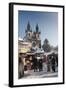 Snow-Covered Christmas Market and Tyn Church, Old Town Square, Prague, Czech Republic, Europe-Richard Nebesky-Framed Photographic Print