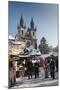 Snow-Covered Christmas Market and Tyn Church, Old Town Square, Prague, Czech Republic, Europe-Richard Nebesky-Mounted Photographic Print