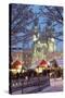 Snow-Covered Christmas Market and Tyn Church, Old Town Square, Prague, Czech Republic, Europe-Richard Nebesky-Stretched Canvas