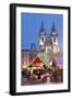 Snow-Covered Christmas Market and Tyn Church, Old Town Square, Prague, Czech Republic, Europe-Richard Nebesky-Framed Photographic Print