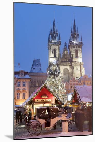 Snow-Covered Christmas Market and Tyn Church, Old Town Square, Prague, Czech Republic, Europe-Richard Nebesky-Mounted Photographic Print