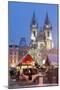 Snow-Covered Christmas Market and Tyn Church, Old Town Square, Prague, Czech Republic, Europe-Richard Nebesky-Mounted Photographic Print