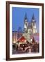 Snow-Covered Christmas Market and Tyn Church, Old Town Square, Prague, Czech Republic, Europe-Richard Nebesky-Framed Photographic Print