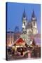 Snow-Covered Christmas Market and Tyn Church, Old Town Square, Prague, Czech Republic, Europe-Richard Nebesky-Stretched Canvas