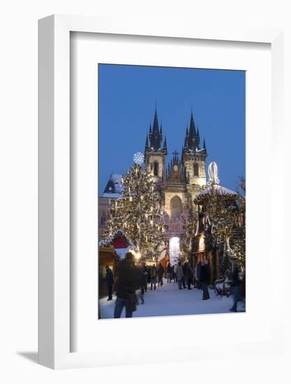 Snow-Covered Christmas Market and Tyn Church, Old Town Square, Prague, Czech Republic, Europe-Richard Nebesky-Framed Photographic Print