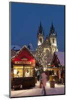 Snow-Covered Christmas Market and Tyn Church, Old Town Square, Prague, Czech Republic, Europe-Richard Nebesky-Mounted Photographic Print