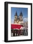 Snow-Covered Christmas Market and Tyn Church, Old Town Square, Prague, Czech Republic, Europe-Richard Nebesky-Framed Photographic Print