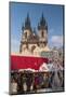 Snow-Covered Christmas Market and Tyn Church, Old Town Square, Prague, Czech Republic, Europe-Richard Nebesky-Mounted Photographic Print