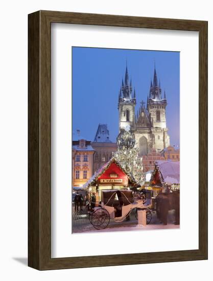 Snow-Covered Christmas Market and Tyn Church, Old Town Square, Prague, Czech Republic, Europe-Richard Nebesky-Framed Photographic Print