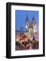 Snow-Covered Christmas Market and Tyn Church, Old Town Square, Prague, Czech Republic, Europe-Richard Nebesky-Framed Photographic Print