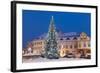 Snow-Covered Christmas Tree and Renaissance Buildings, Jihocesky, Czech Republic, Europe-Richard Nebesky-Framed Photographic Print