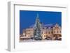 Snow-Covered Christmas Tree and Renaissance Buildings, Jihocesky, Czech Republic, Europe-Richard Nebesky-Framed Photographic Print