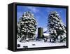 Snow Covered Church and Cemetery-Ashley Cooper-Framed Stretched Canvas