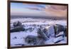 Snow covered granite outcrops on Great Staple Tor, Dartmoor National Park, Devon, England-Adam Burton-Framed Photographic Print