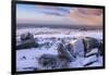 Snow covered granite outcrops on Great Staple Tor, Dartmoor National Park, Devon, England-Adam Burton-Framed Photographic Print