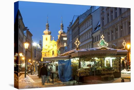 Snow-Covered Havelsky Trh During Christmas, Havelska Street, Prague, Czech Republic, Europe-Richard Nebesky-Stretched Canvas