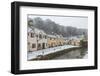 Snow covered houses by By Brook in Castle Combe, Wiltshire, England, United Kingdom, Europe-Paul Porter-Framed Photographic Print