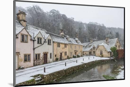 Snow covered houses by By Brook in Castle Combe, Wiltshire, England, United Kingdom, Europe-Paul Porter-Mounted Photographic Print