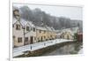 Snow covered houses by By Brook in Castle Combe, Wiltshire, England, United Kingdom, Europe-Paul Porter-Framed Photographic Print