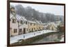 Snow covered houses by By Brook in Castle Combe, Wiltshire, England, United Kingdom, Europe-Paul Porter-Framed Photographic Print