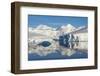 Snow covered island and iceberg with reflection in South Atlantic Ocean, Antarctica-Keren Su-Framed Photographic Print