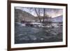 Snow covered landscape and icy river, Blue Ridge Mountains, North Carolina, United States of Americ-Jon Reaves-Framed Photographic Print